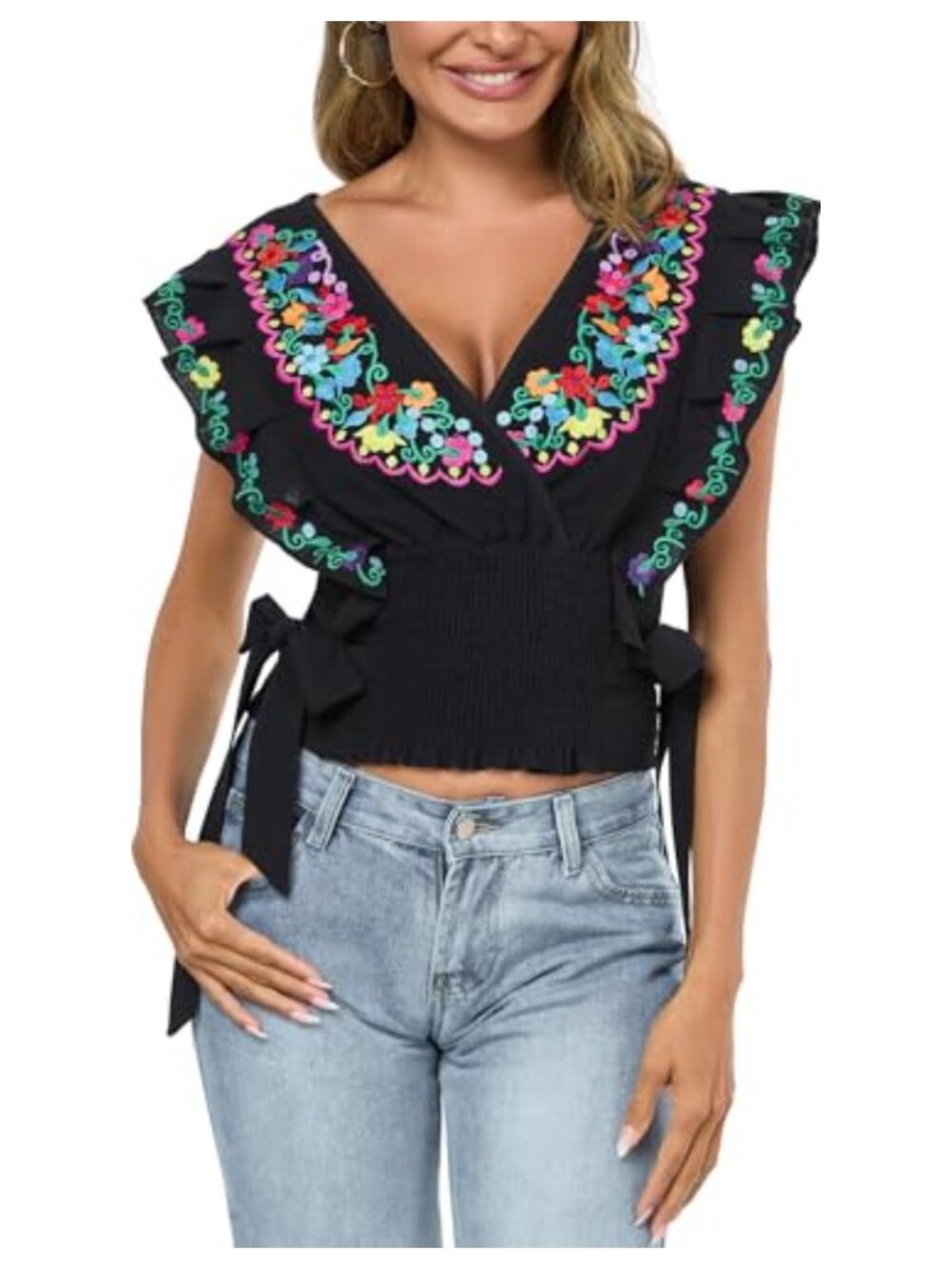 Women's Embroidered Off-Shoulder Lace Falbala Tank Top Boho Summer